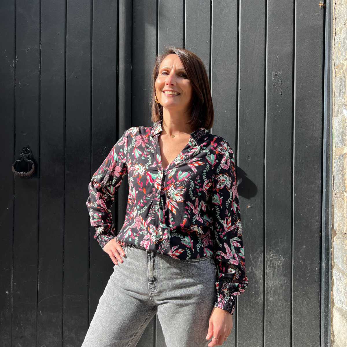 BLOUSE FLEURS ROSE