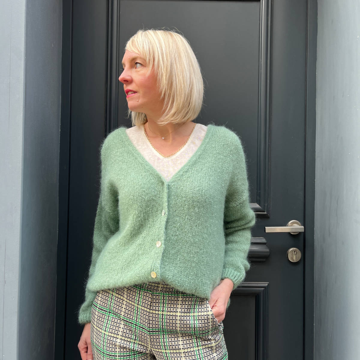 GILET MOHAIR VERT D EAU