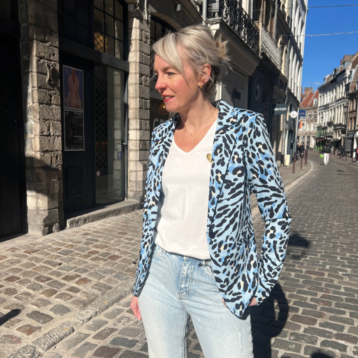 VESTE BLAZER LEOPARD BLEUE