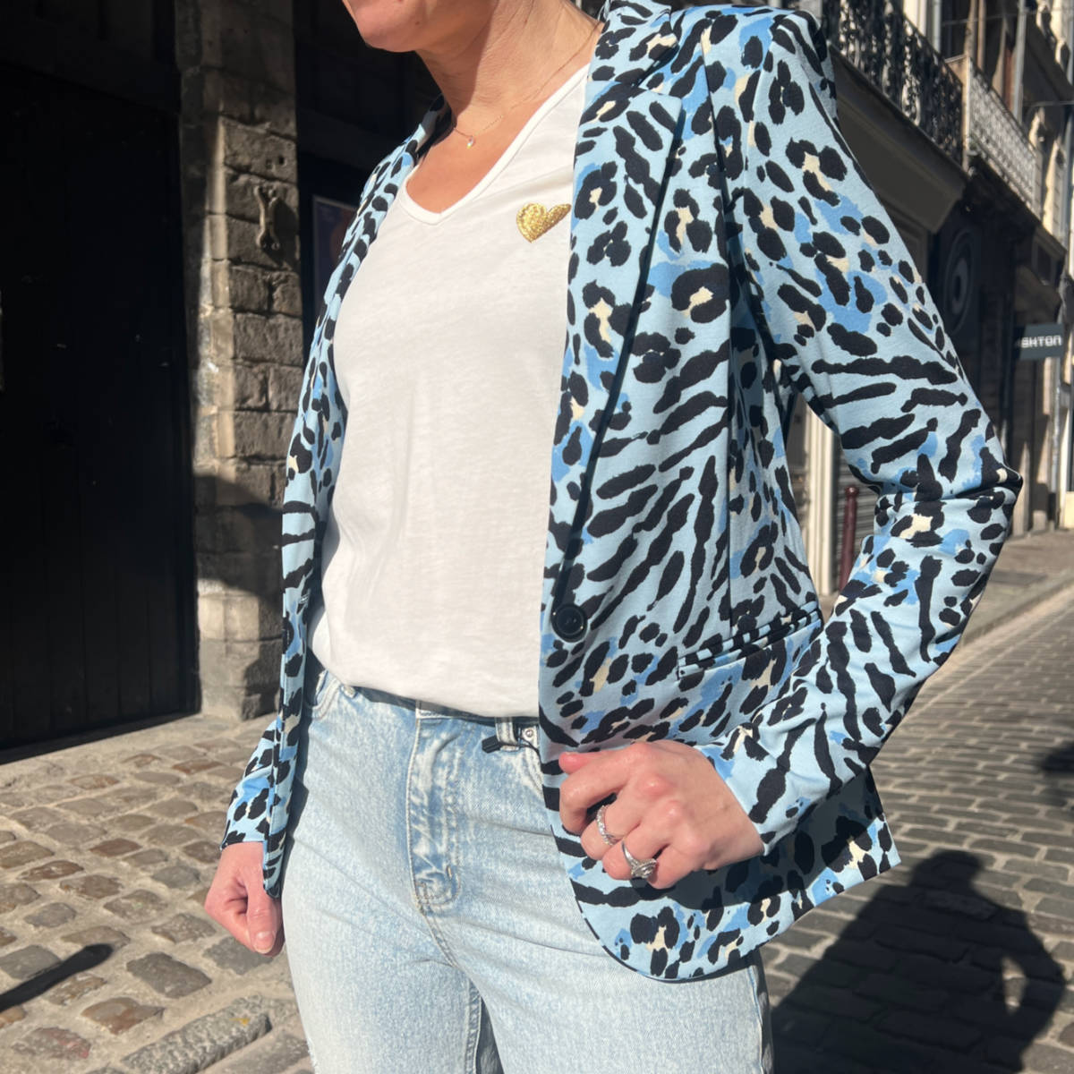 Veste blazer leopard bleue