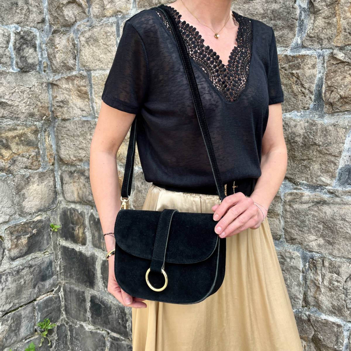 SAC BESACE CUIR NOIR