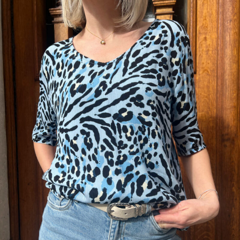 blouse viscose leopard bleu