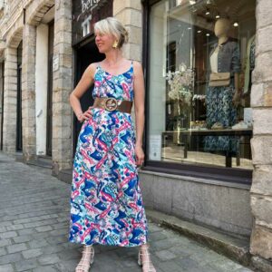 robe longue à bretelles rose bleu blanc