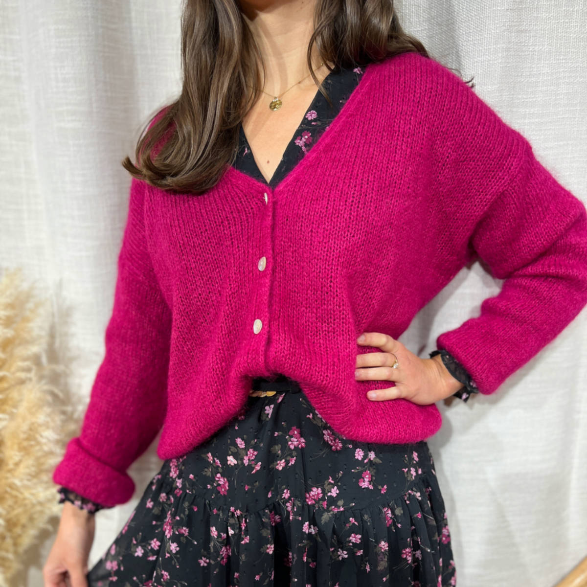 GILET MOHAIR FRAMBOISE