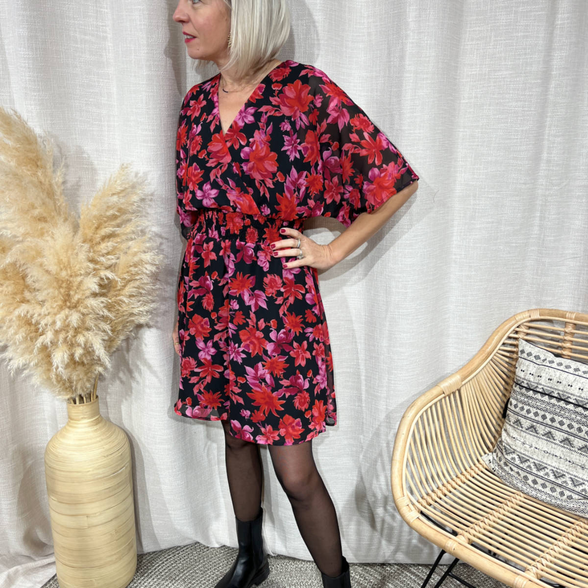 ROBE FLEURIE ROUGE