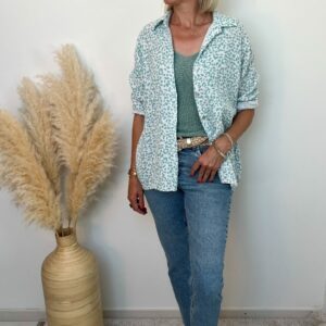 chemise gaz de coton leopard vert