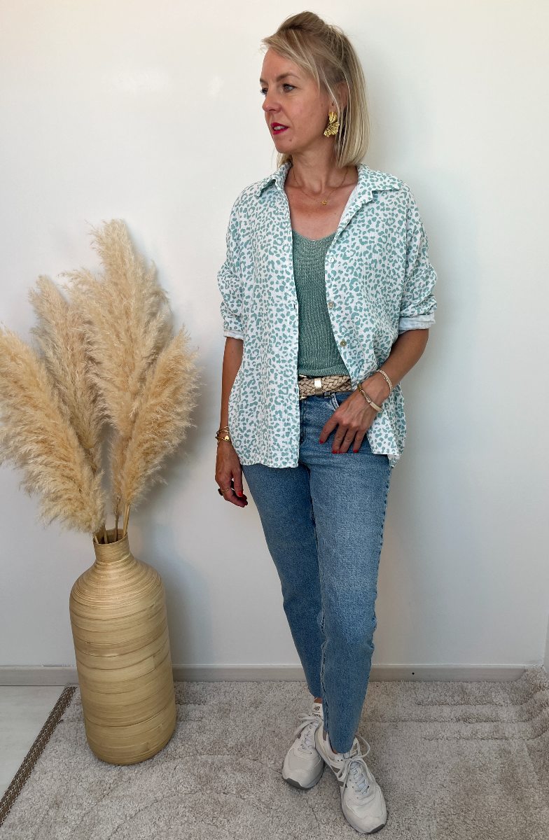 chemise gaz de coton leopard vert