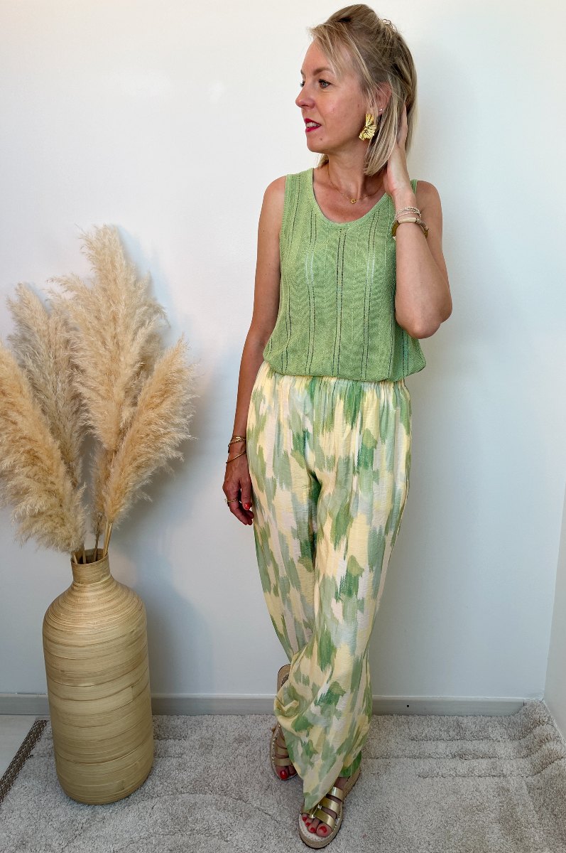 PANTALON FLUIDE AQUARELLE VERT JAUNE