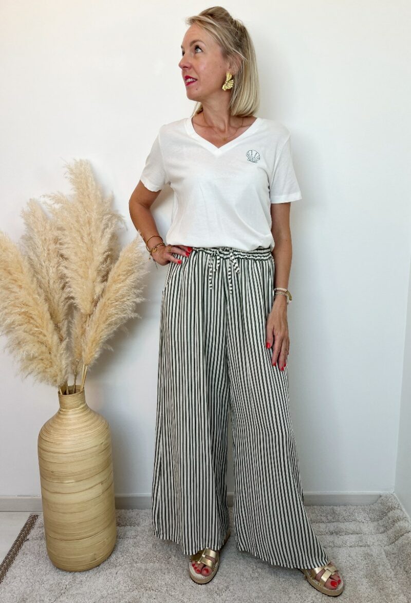 pantalon rayures kaki