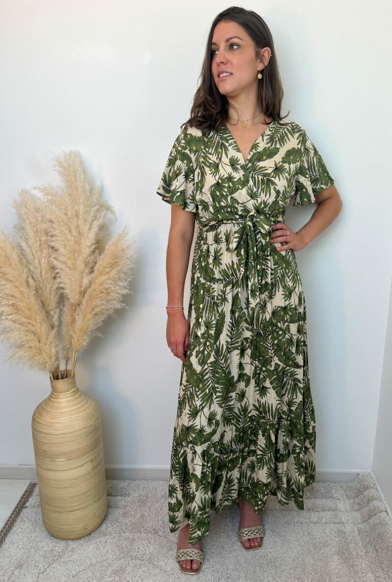 robe fluide feuillage vert