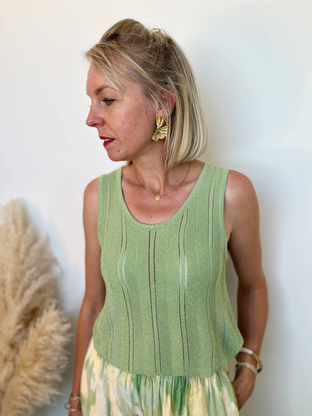 DEBARDEUR VERT DETAIL LUREX