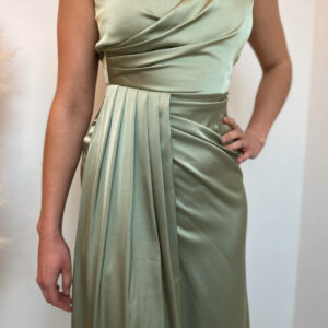 robe longue drapée vert sauge