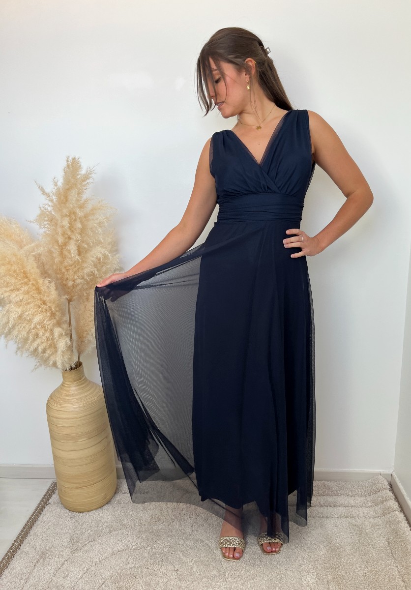 robe col V bleu marine 2