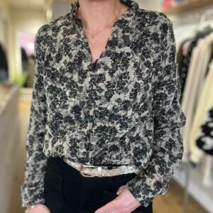 blouse fleurie kaki noir