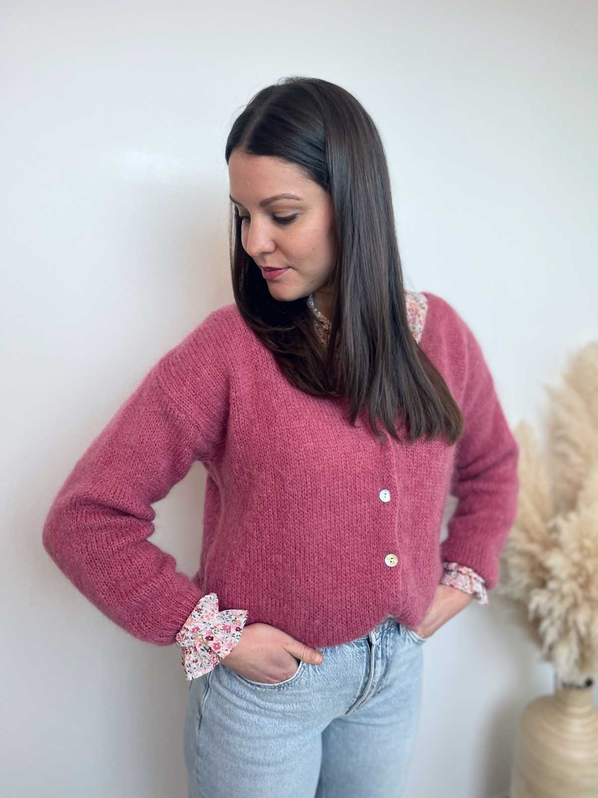 GILET MOHAIR VIEUX ROSE