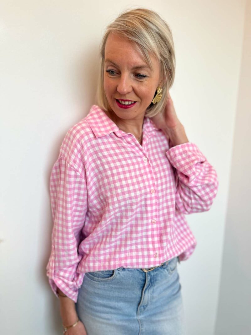 Chemise a carreaux rose blanc 3