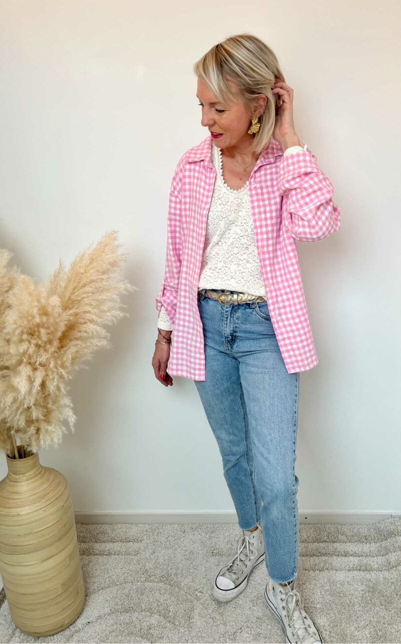 Chemise a carreaux rose blanc 4