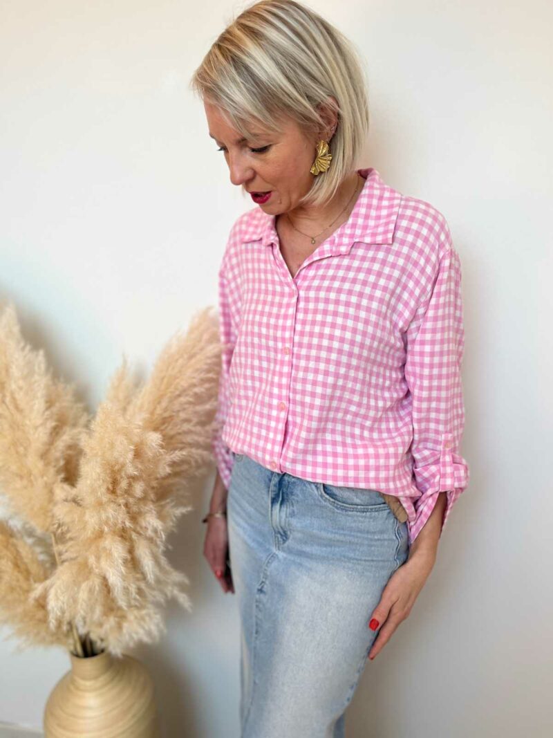 Chemise a carreaux rose blanc