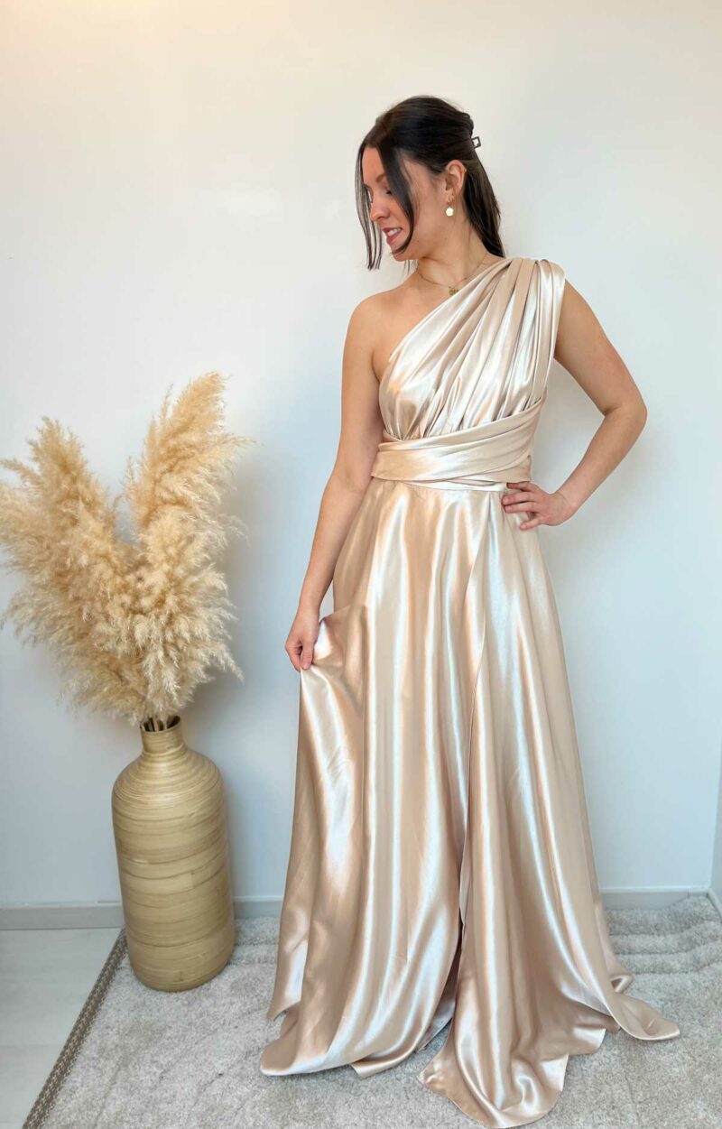 Robe ajustable beige satinée