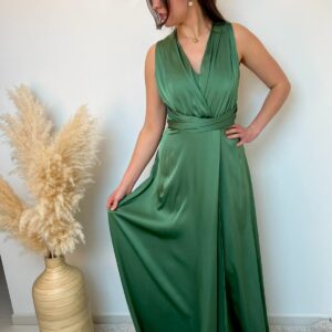 Robe longue satinée kaki