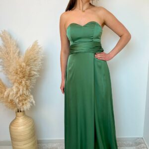 Robe longue satinée kaki 4