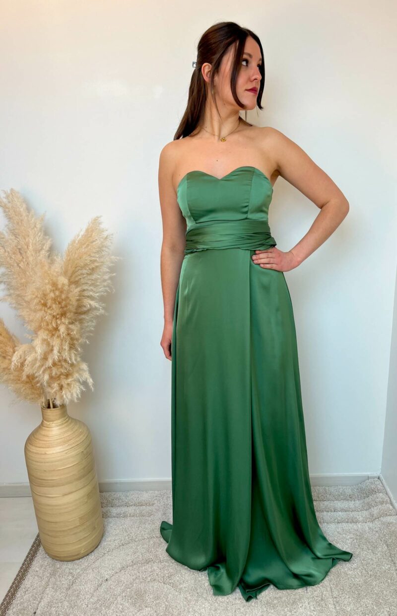 Robe longue satinée kaki 4