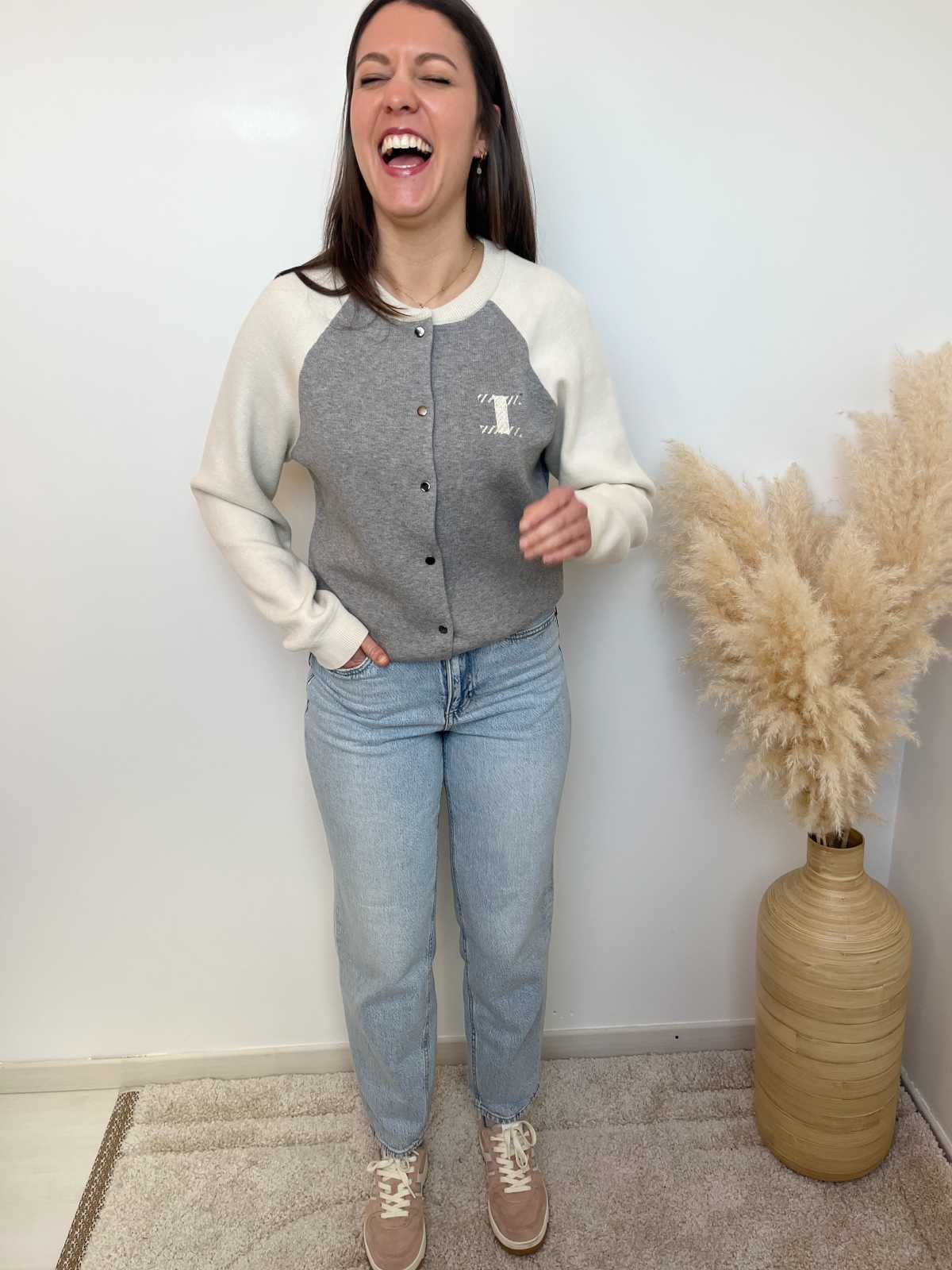 gilet gris ecru