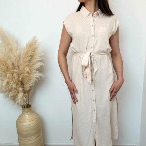Robe longue lin beige