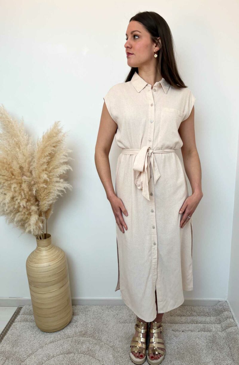 Robe longue lin beige