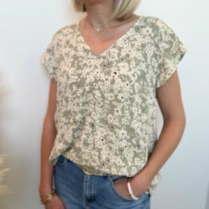 Top fleuri vert blanc 3
