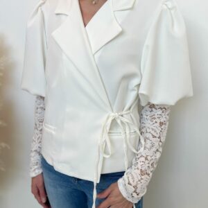 Veste blazer manches dentelle blanc 2
