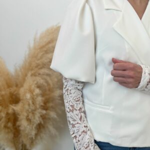 Veste blazer manches dentelle blanc 3