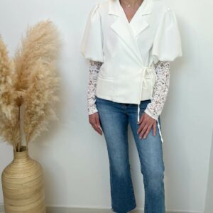 Veste blazer manches dentelle blanc