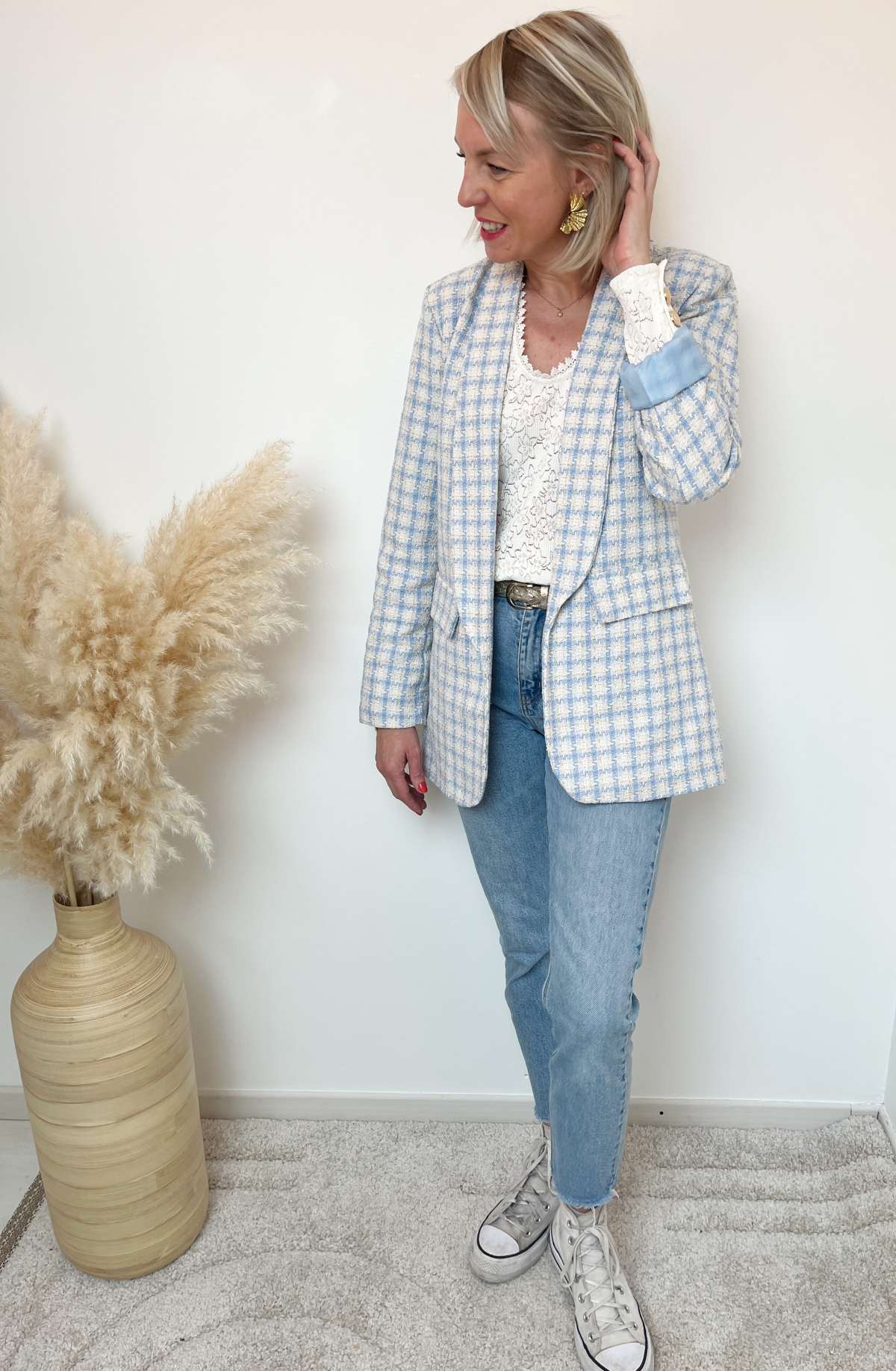 blazer tweed bleu blanc