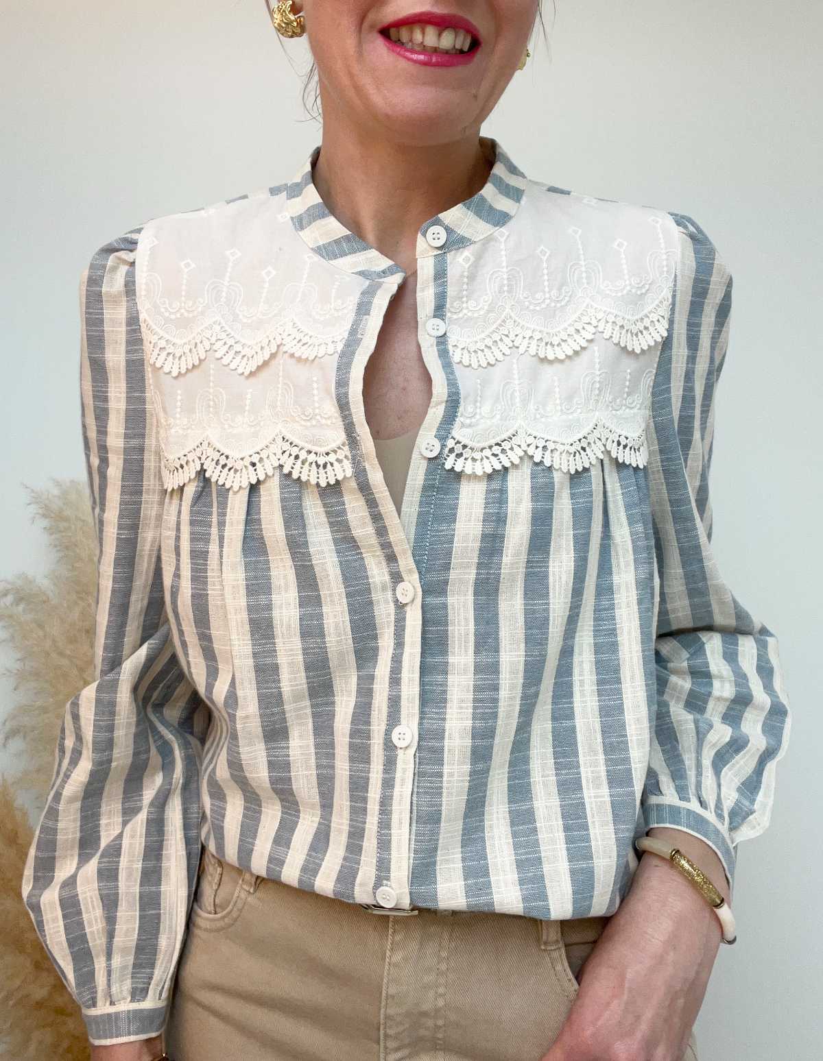 BLOUSE RAYURE BRODERIE