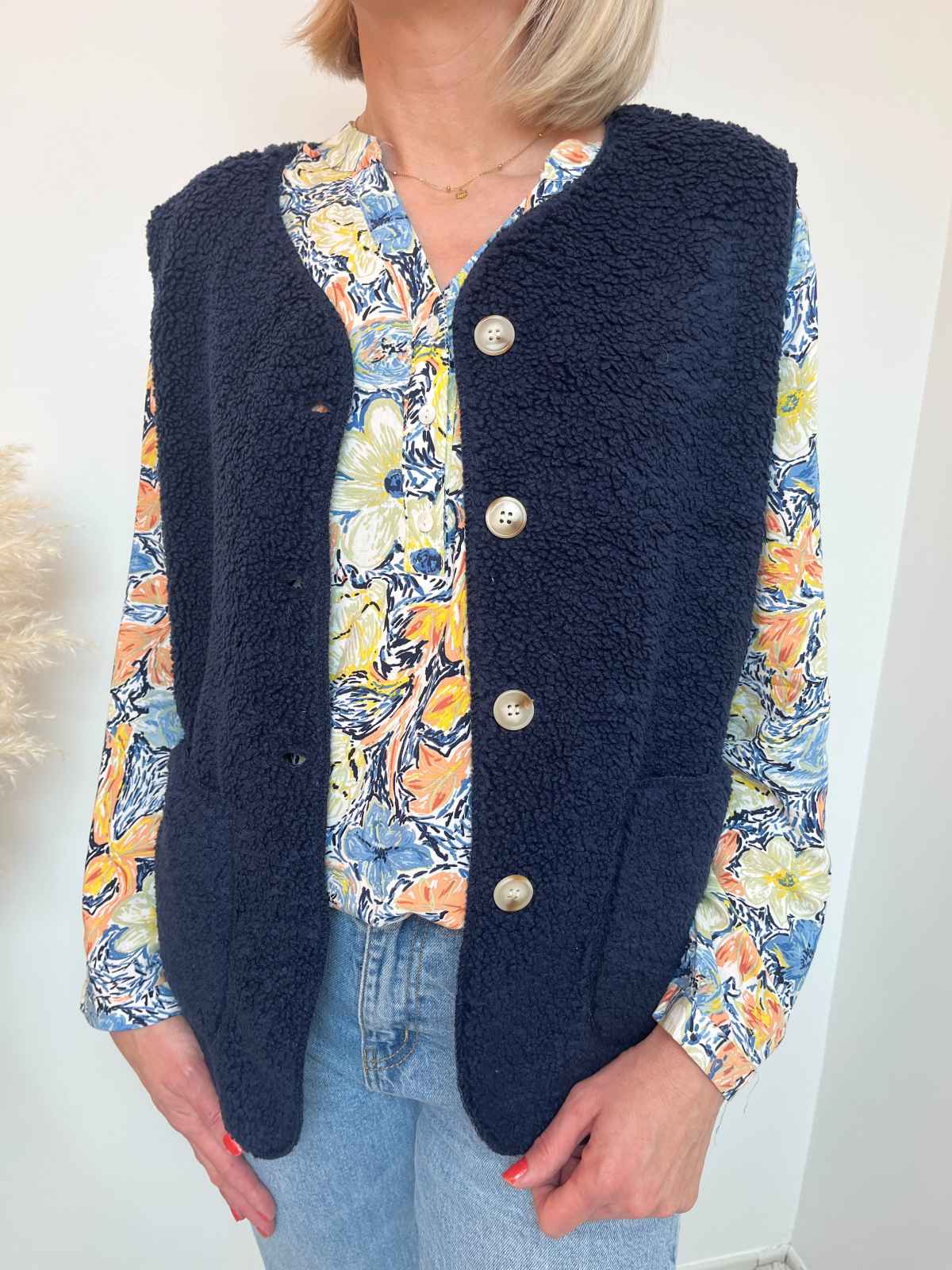 gilet bouclette bleu marine