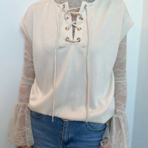 pull sans manches lacet beige 2