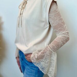 pull sans manches lacet beige 3