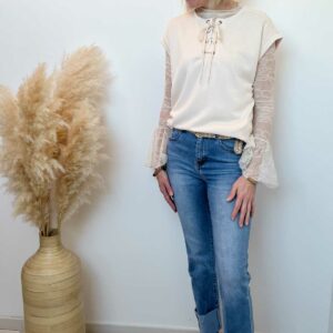 pull sans manches lacet beige