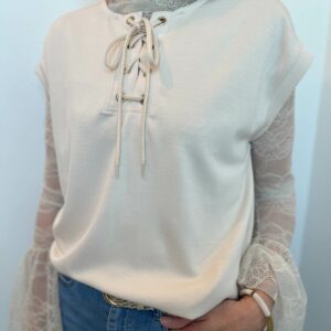 pull sans manches lacet beige 4