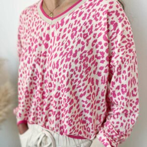 Pull col V leopard rose 2