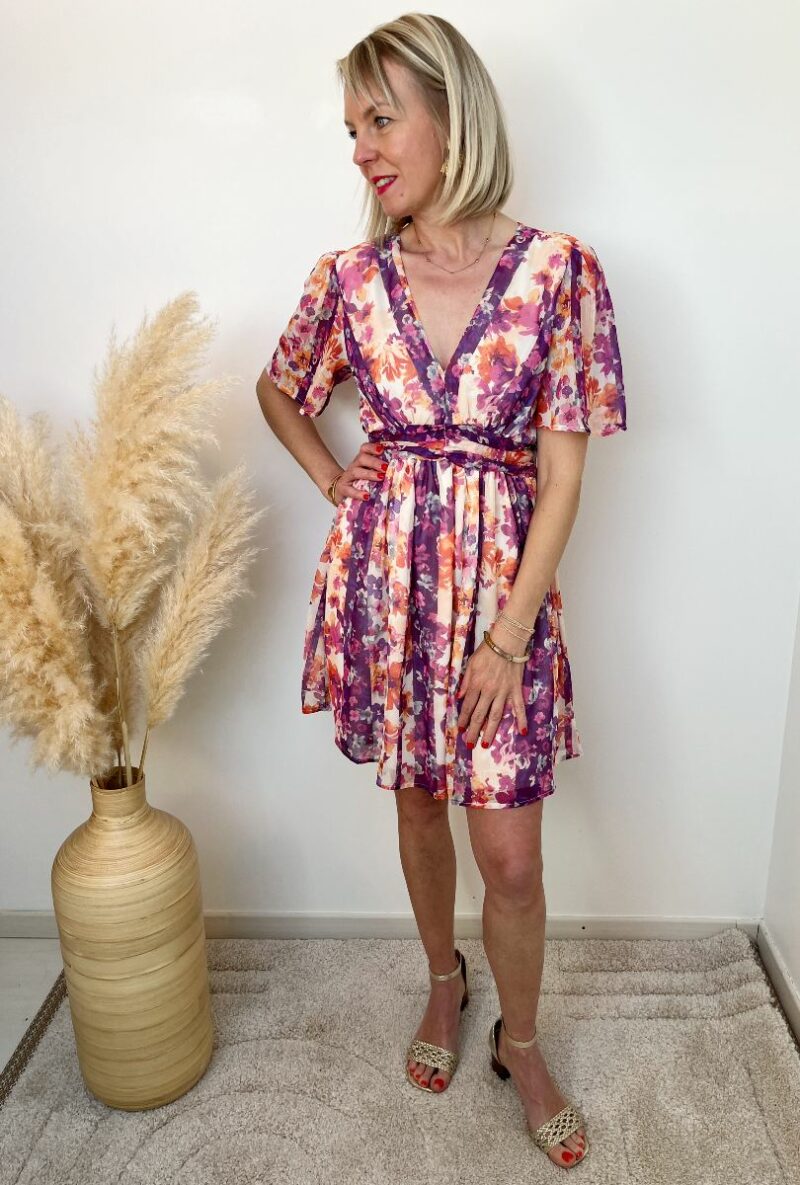 Robe imprimé violet beige 2