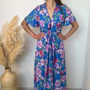Robe longue bleu rose
