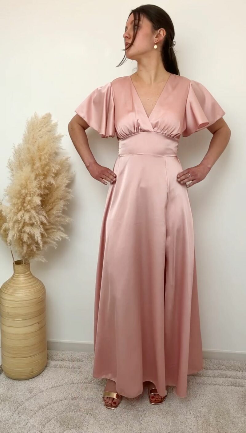 Robe longue rose satin 5