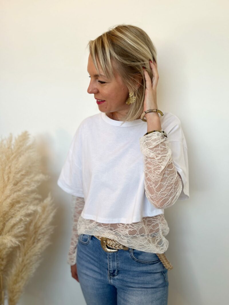 Tee shirt blanc dentelle