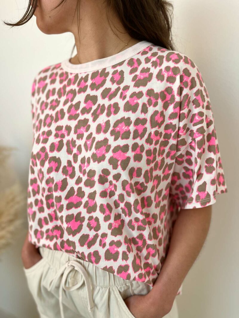 Tee shirt leopard rose blanc 3