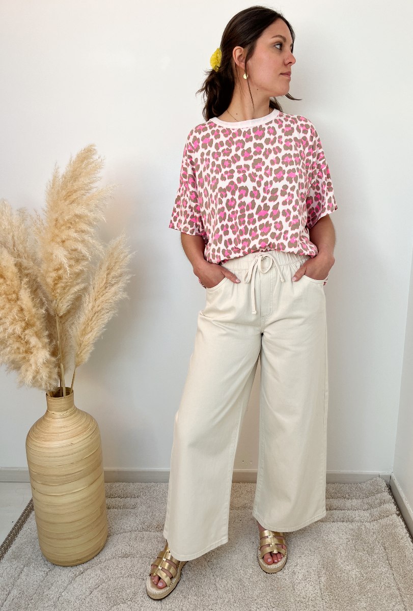 Tee shirt leopard rose blanc