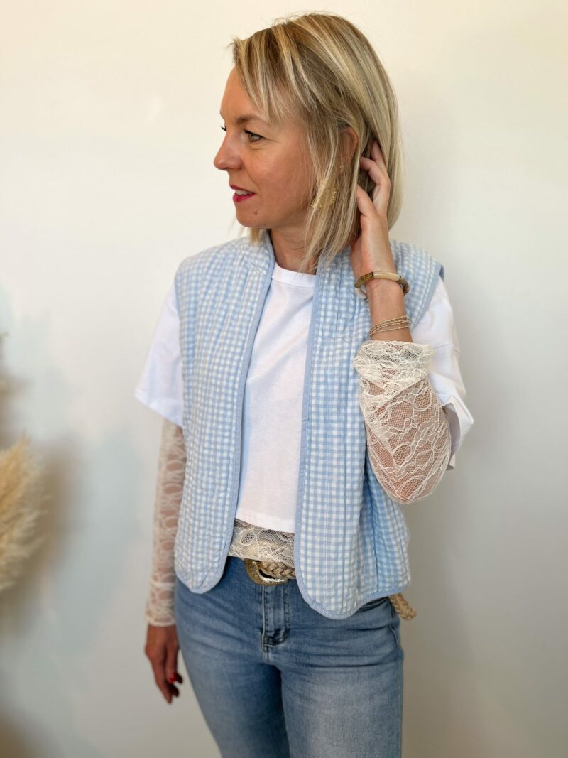 Veste sans manches vichy bleu blanc 2