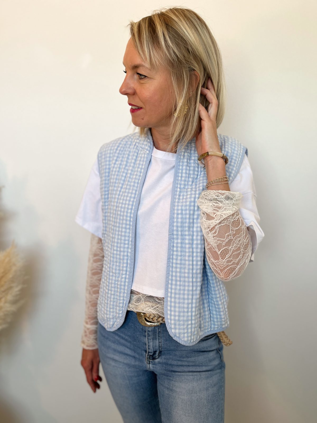 VESTE SANS MANCHES VICHY BLEU