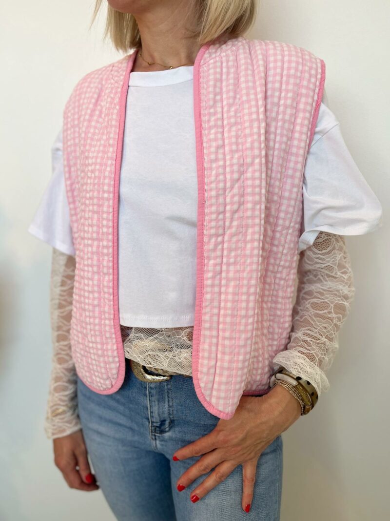 Veste sans manches vichy rose blanc 3